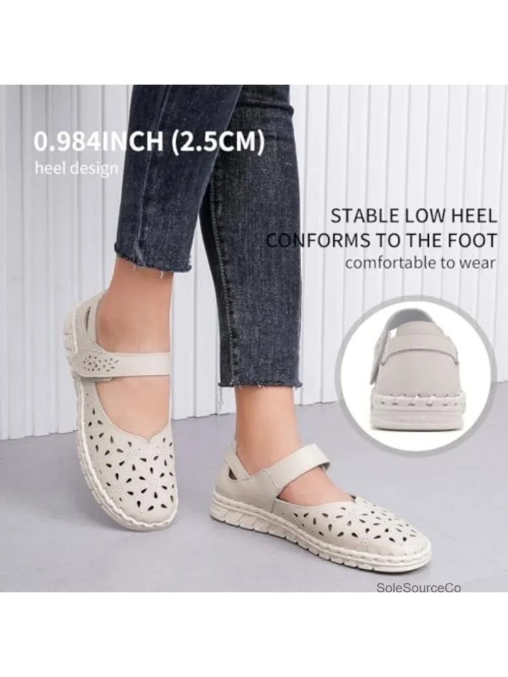 Women's Mary Jane Flats - Breathable Floral Cutout Walking Shoes with Strap,